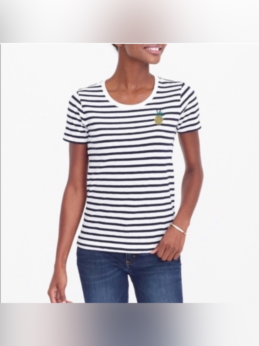 J. Crew Pineapple Stripe Collector Cotton Tee Preppy Modern Classic Soft Girl